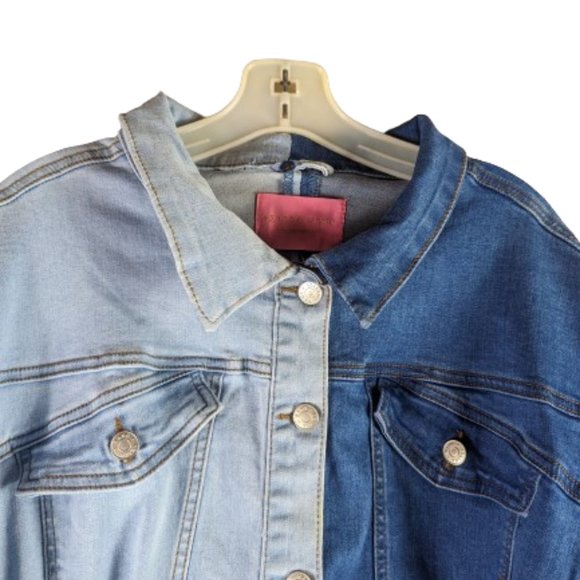 AZALEA WANG Gemini Blue Peplum Ruffled Denim Jacket Size 3XL Jean Akira - Picture 6 of 16